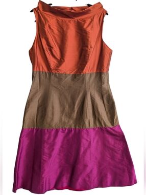 B Michael America Red Collection Shiny Silk Tri tone Sleeveless A-line Dress